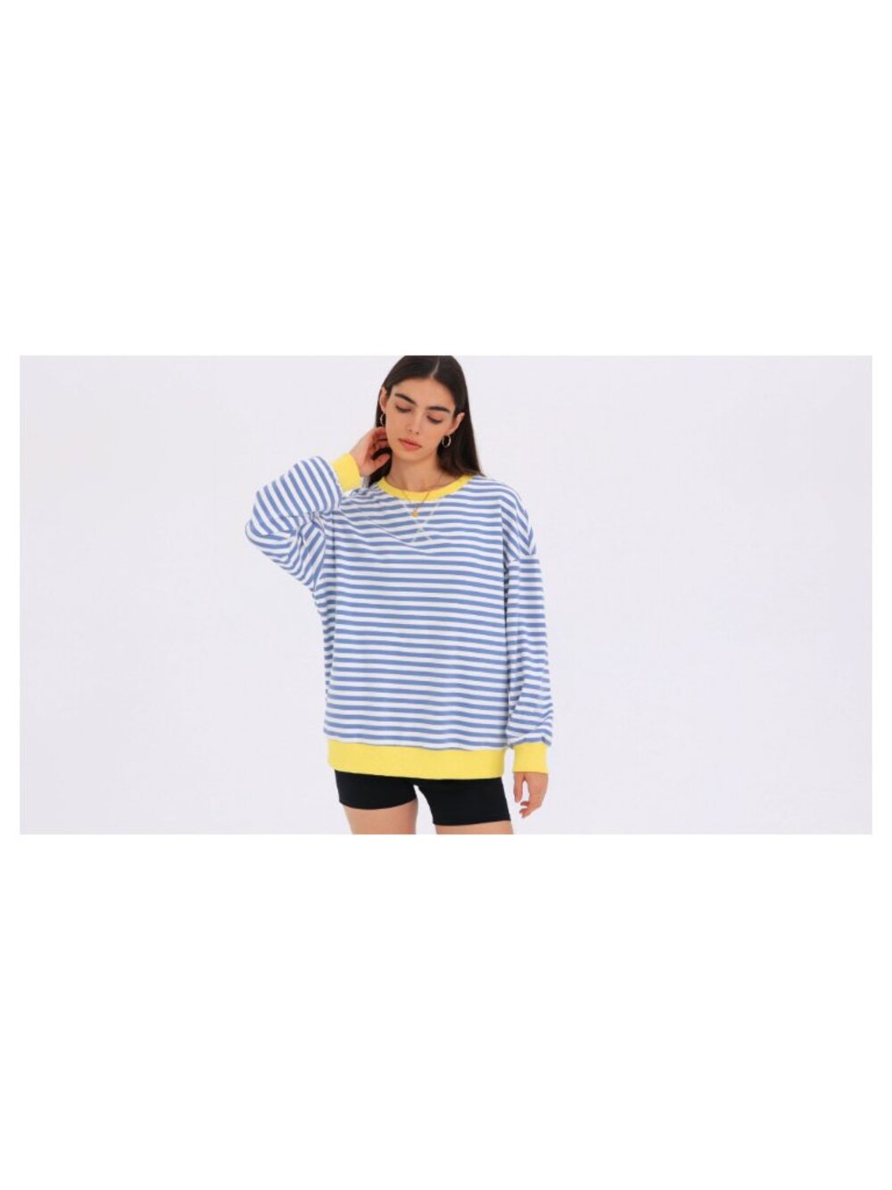 Oversized Striped Crewneck Sweatshirt Long Sleeve Loose Fit Casual Pullover - Picture 6 of 6